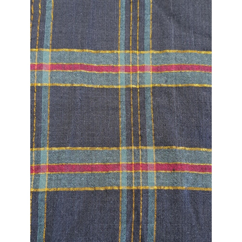 Vintage Christmas Plaid Tartan Cotton Fabric Red Green Gold on Black 5.4 Yds